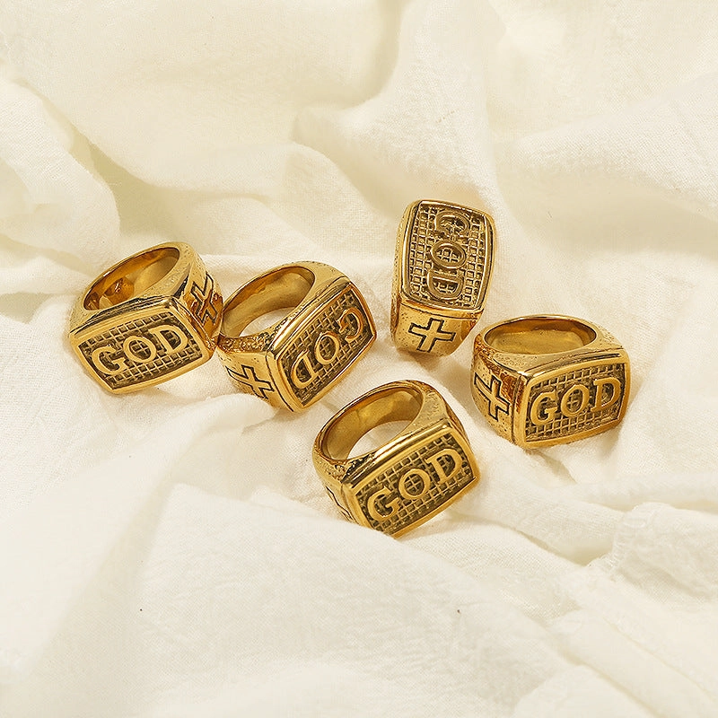 Wholesale Transpunk Vintage Cross Titanium Steel 18k Gold Plated Titanium Steel Ring