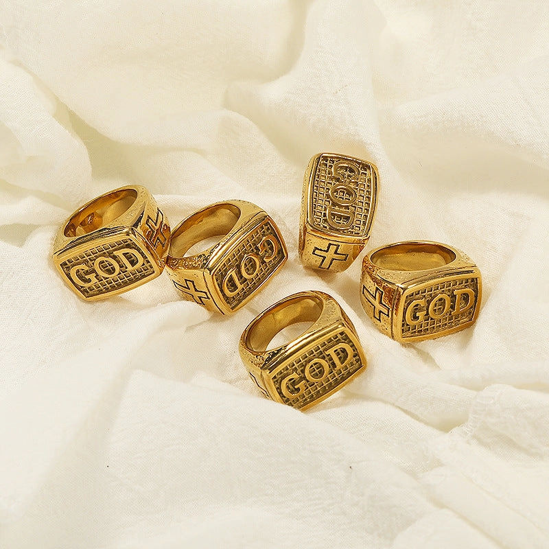 Wholesale Transpunk Vintage Cross Titanium Steel 18k Gold Plated Titanium Steel Ring