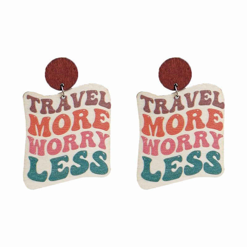 Wholesale Travel Optimistic Positive Spirit Wooden Earrings