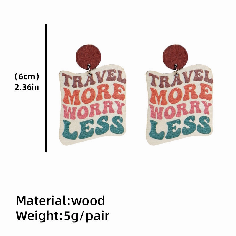 Wholesale Travel Optimistic Positive Spirit Wooden Earrings
