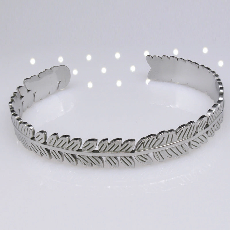 Wholesale Tree Leaf C Shape Adjustable Stainless Steel Titanium Bracelet