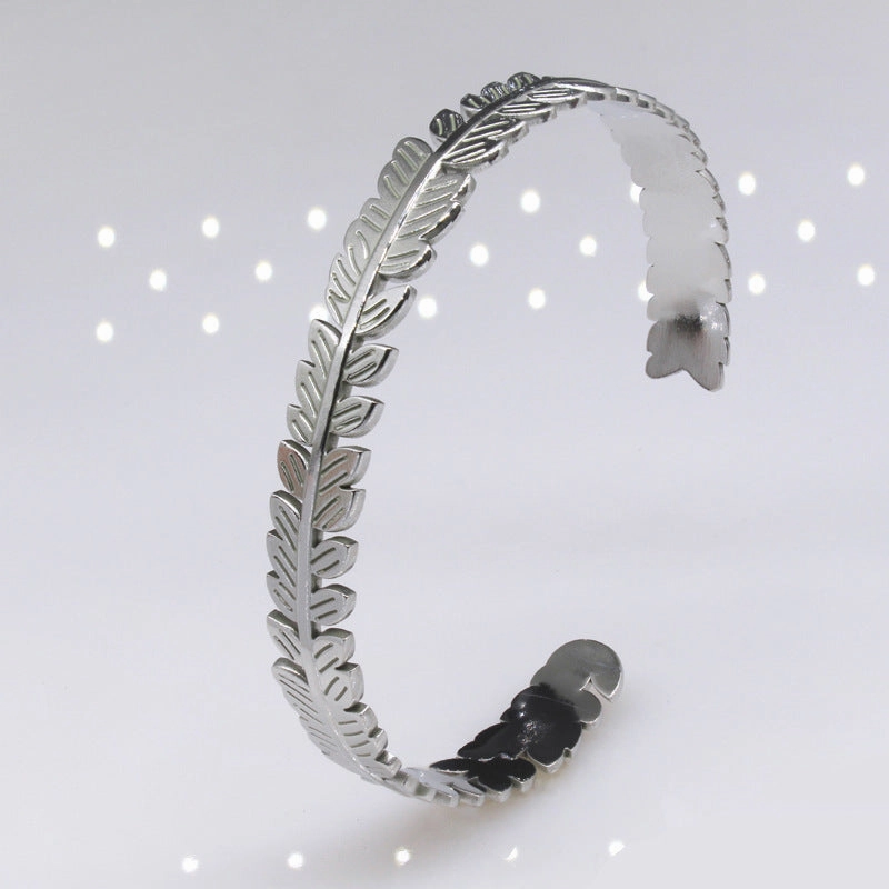 Wholesale Tree Leaf C Shape Adjustable Stainless Steel Titanium Bracelet