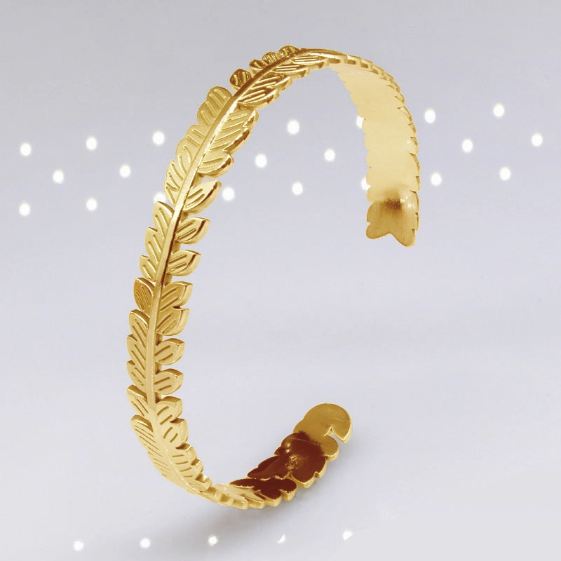 Wholesale Tree Leaf C Shape Adjustable Stainless Steel Titanium Bracelet