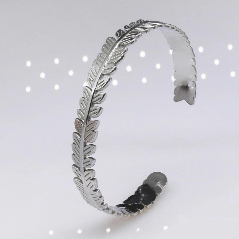 Wholesale Tree Leaf C Shape Adjustable Stainless Steel Titanium Bracelet