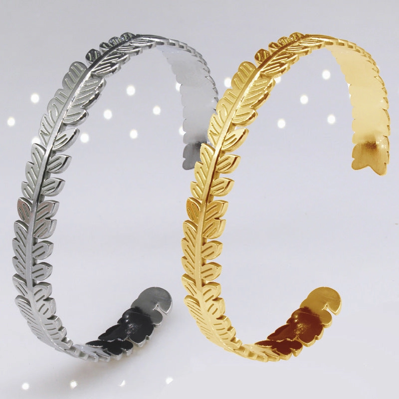 Wholesale Tree Leaf C Shape Adjustable Stainless Steel Titanium Bracelet