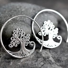 Wholesale Tree of Life Bohemian Big Hoop Alloy Earrings