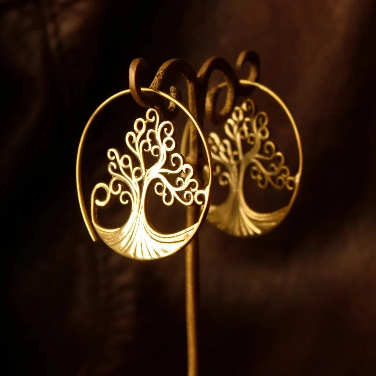 Wholesale Tree of Life Bohemian Big Hoop Alloy Earrings