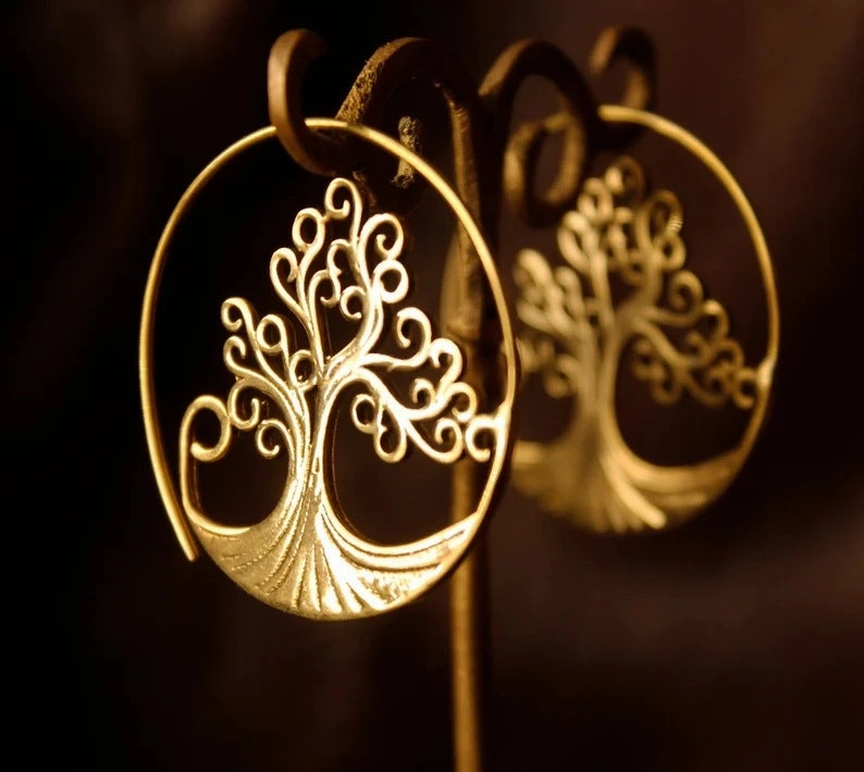 Wholesale Tree of Life Bohemian Big Hoop Alloy Earrings