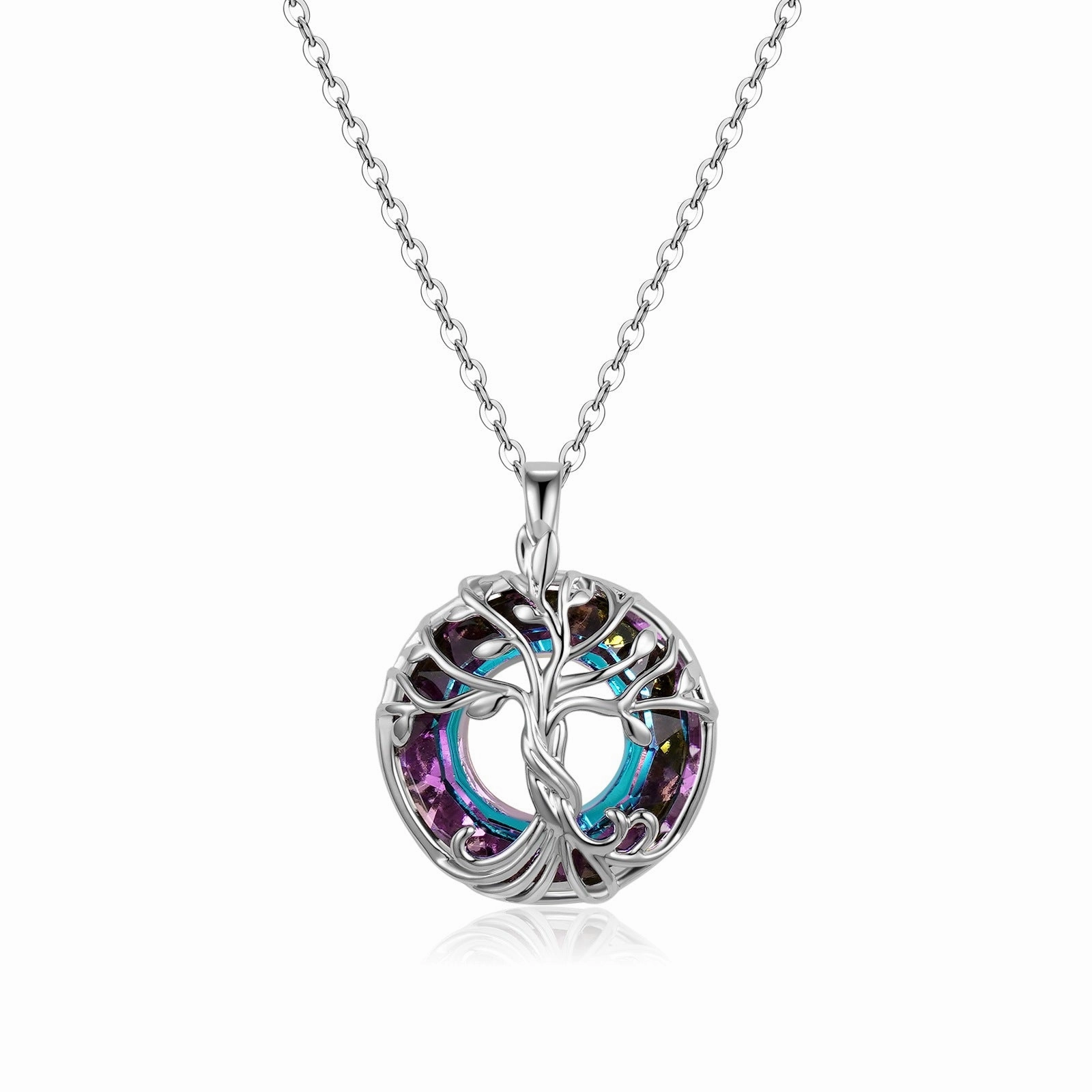 Wholesale Tree of Life Colored Crystal Round Necklace Collarbone Chain
