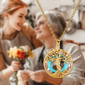 Wholesale Tree of Life Colored Crystal Round Necklace Collarbone Chain