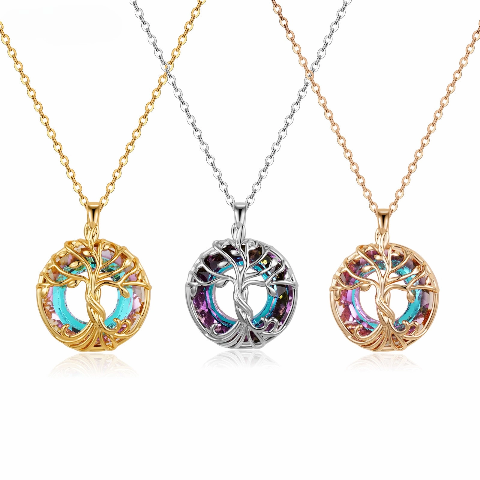 Wholesale Tree of Life Colored Crystal Round Necklace Collarbone Chain