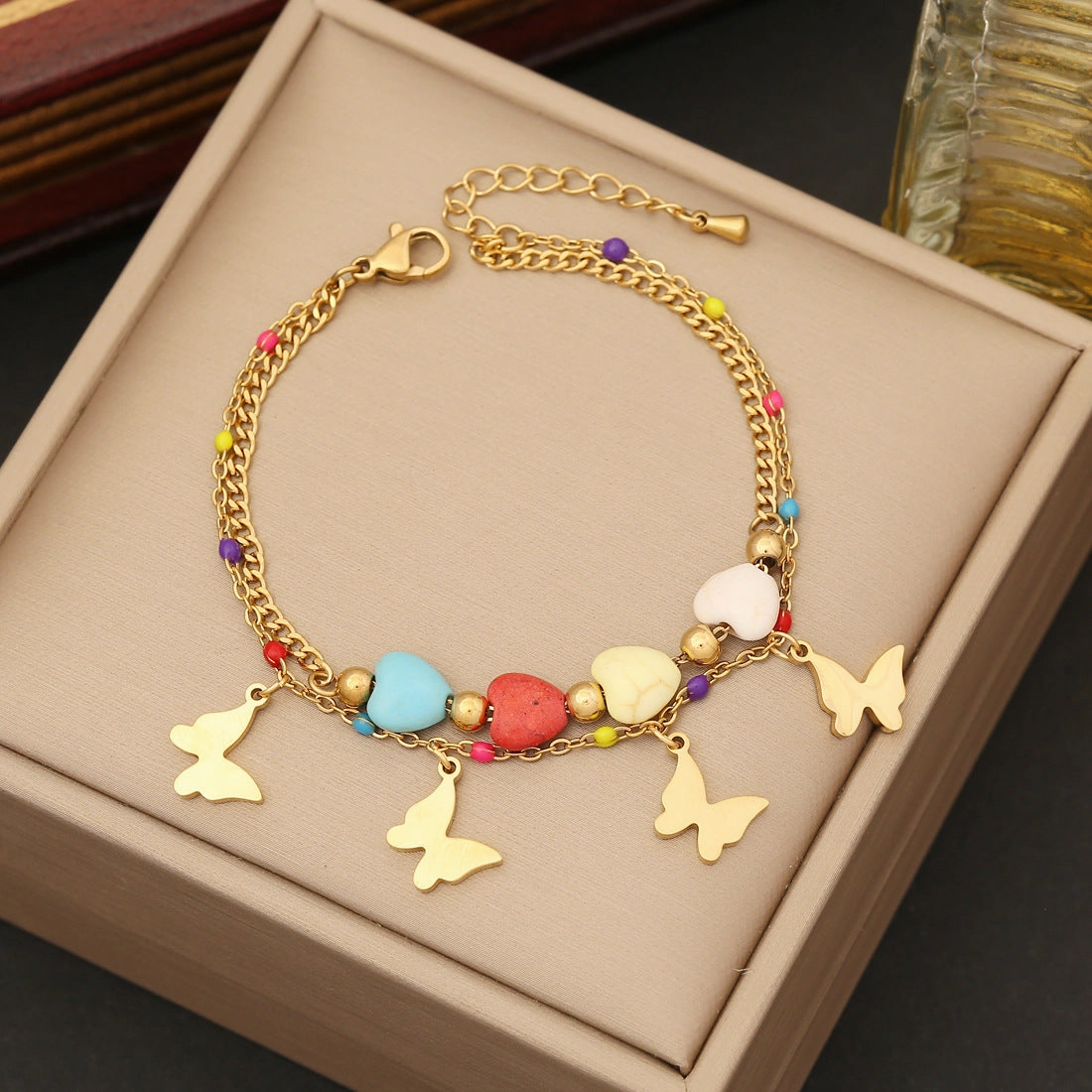 Wholesale Tree of Life Heart Turquoise Color Drip Oil Stainless Steel Bracelet