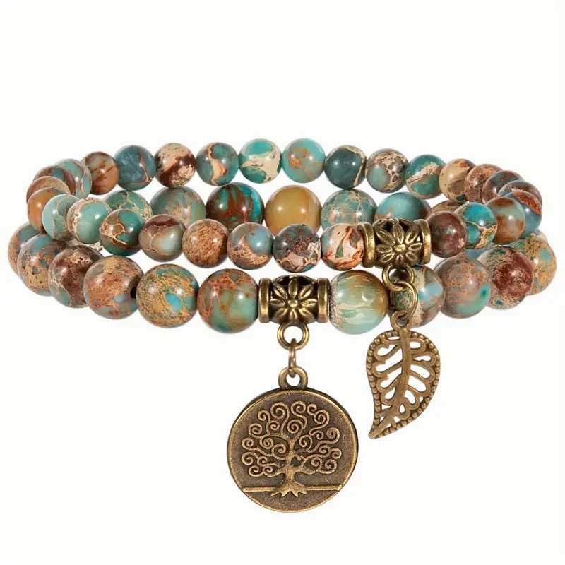 Wholesale Tree of Life Leaf Agate Bracelets