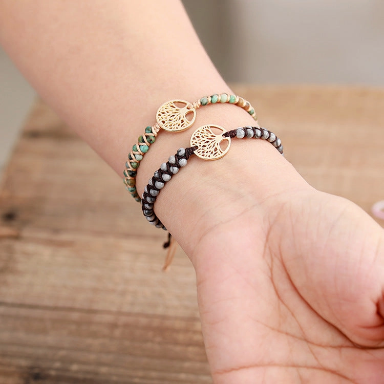 Wholesale Tree of Life Natural Stone Beaded Handwoven Bracelet