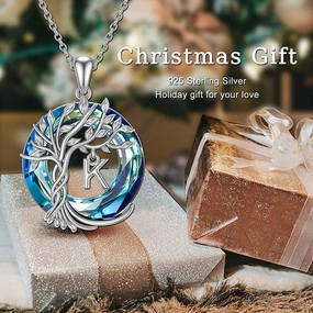 Wholesale Tree of Life Round Blue Austrian Crystal Necklace