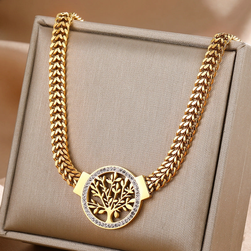 Wholesale Tree of Life Stainless Steel Double Layer Necklace