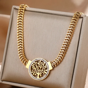 Wholesale Tree of Life Stainless Steel Double Layer Necklace