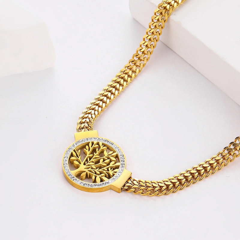 Wholesale Tree of Life Stainless Steel Double Layer Necklace