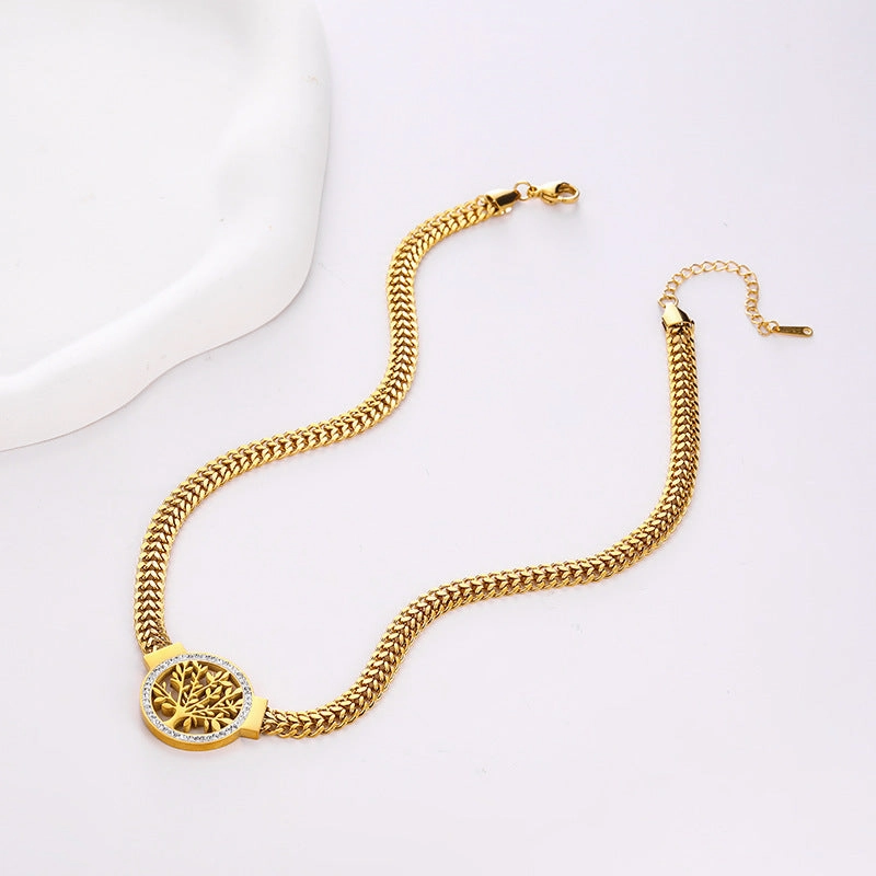 Wholesale Tree of Life Stainless Steel Double Layer Necklace
