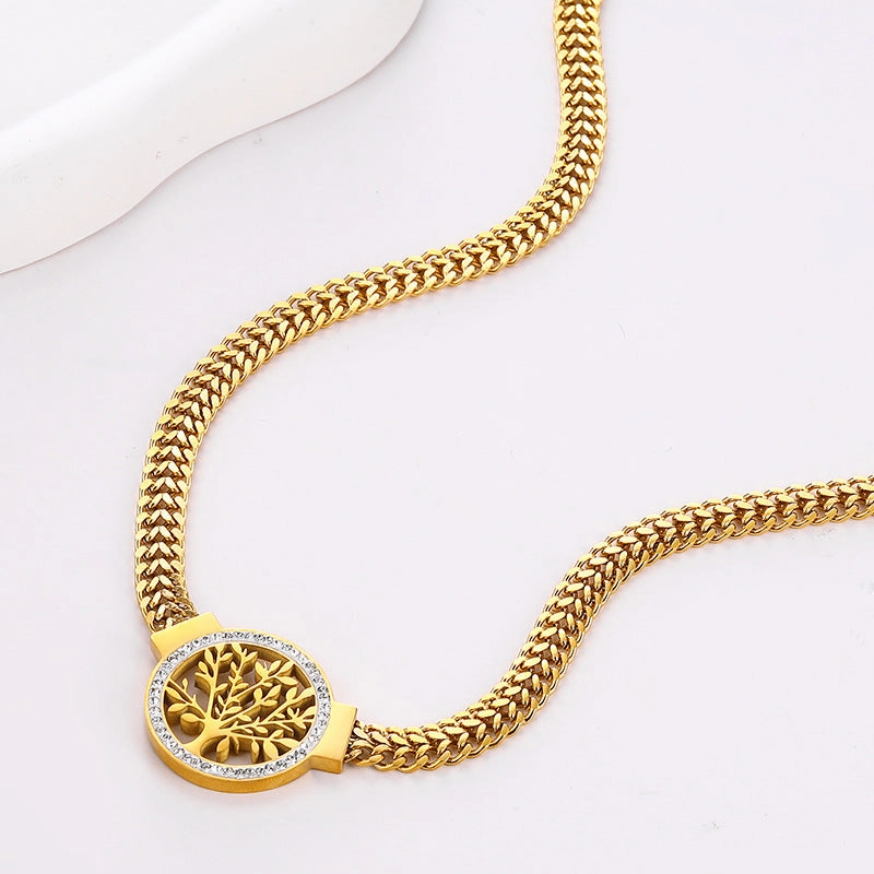 Wholesale Tree of Life Stainless Steel Double Layer Necklace