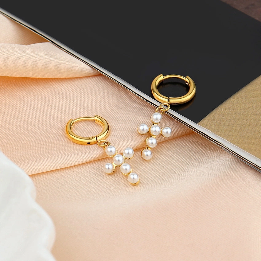 Wholesale Trendy and Personalized Cross-embellished Pearl Earrings