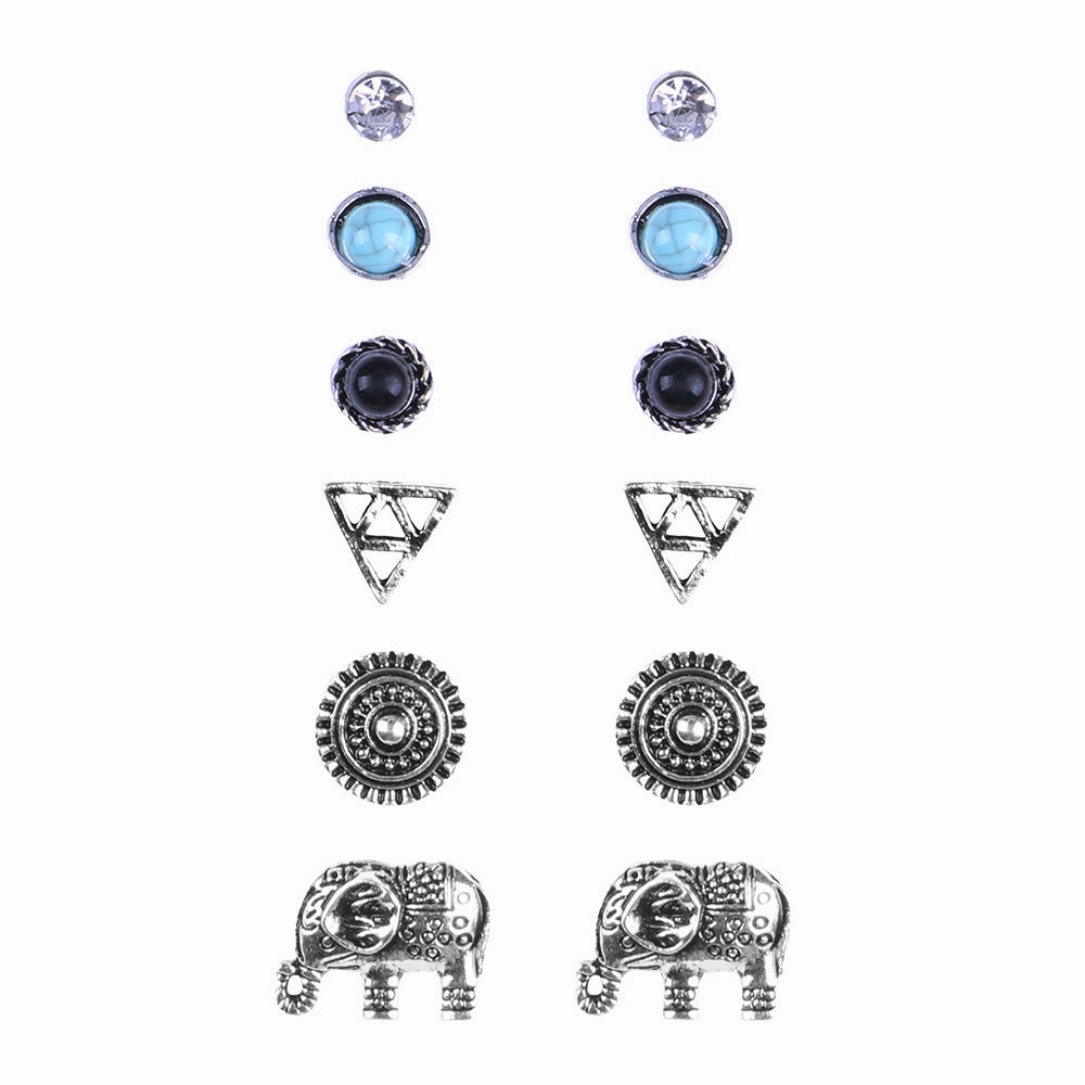 Wholesale Triangle Gems Alloy Ear Studs 6 Pairs