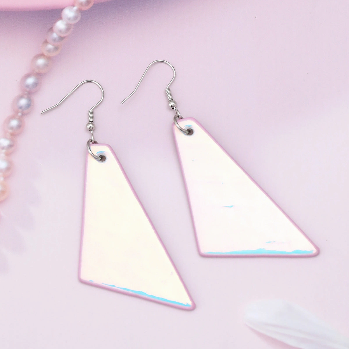 Wholesale Triangle Reflective Laser Simple Earrings