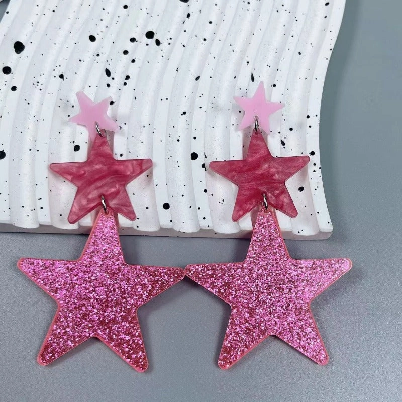 Wholesale Triple Star Long Sweet Cool European and American Fashion Pentagram Acrylic Earrings