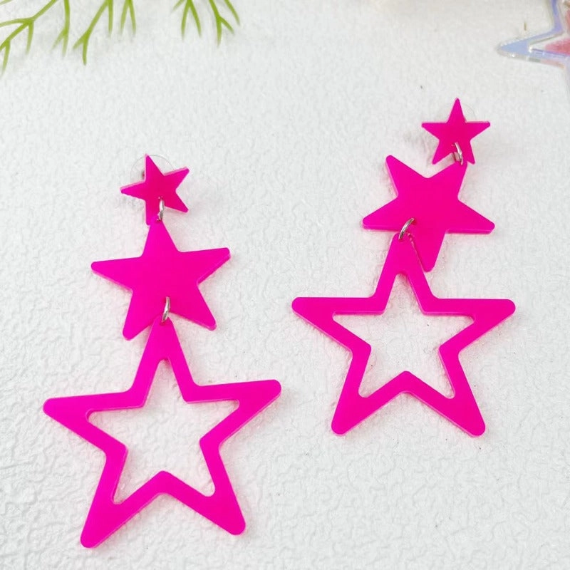 Wholesale Triple Star Long Sweet Cool European and American Fashion Pentagram Acrylic Earrings