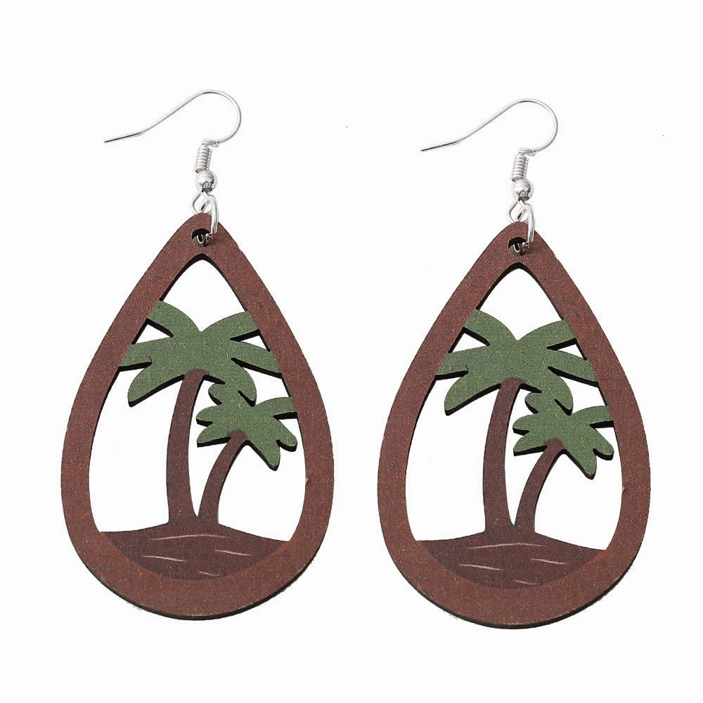 Wholesale Tropical Beach Coconut Tree Pendant Wooden Earrings