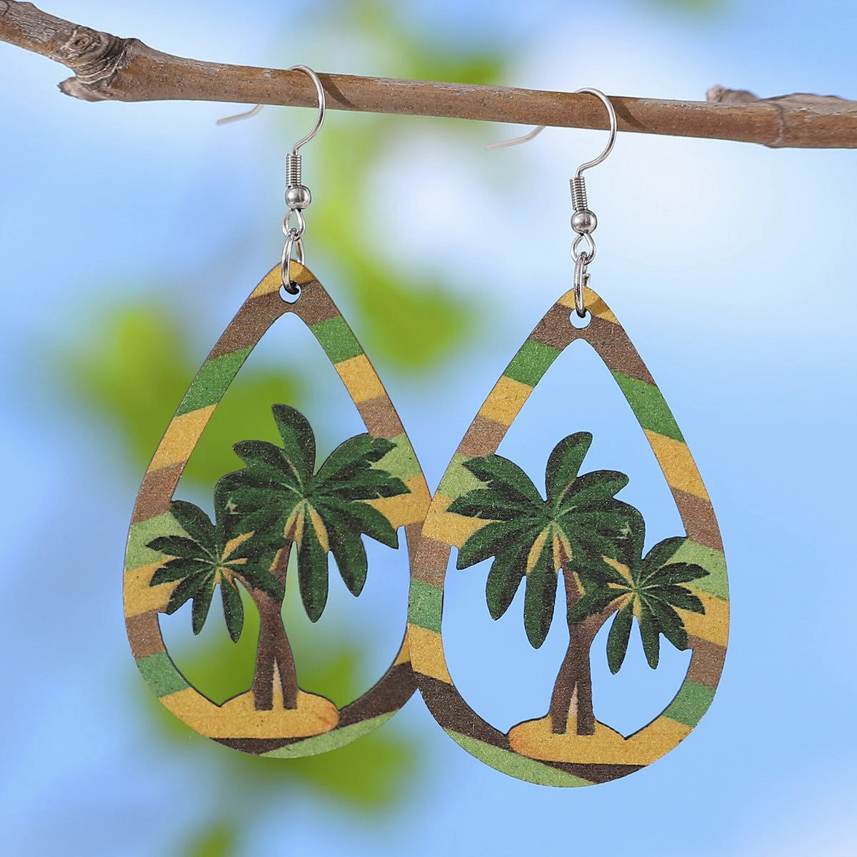 Wholesale Tropical Beach Coconut Tree Pendant Wooden Earrings