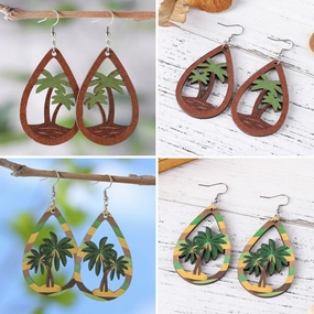 Wholesale Tropical Beach Coconut Tree Pendant Wooden Earrings