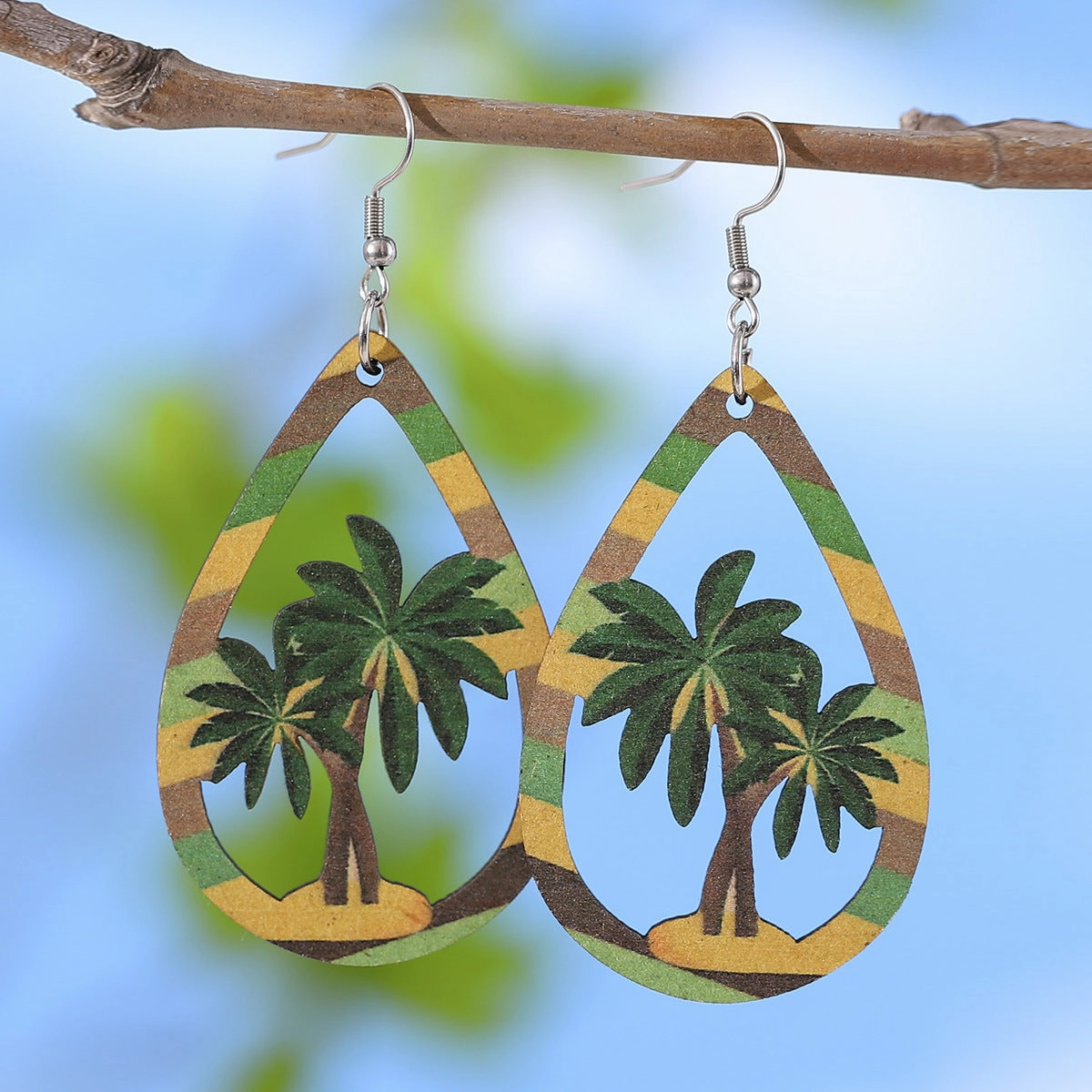 Wholesale Tropical Beach Coconut Tree Pendant Wooden Earrings