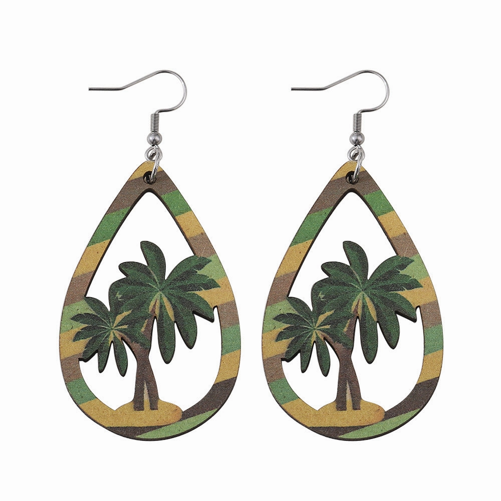 Wholesale Tropical Beach Coconut Tree Pendant Wooden Earrings