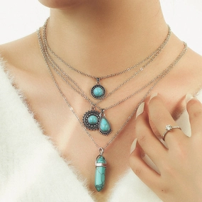 Wholesale Turquoise 4 Layer Necklace Pendant Set