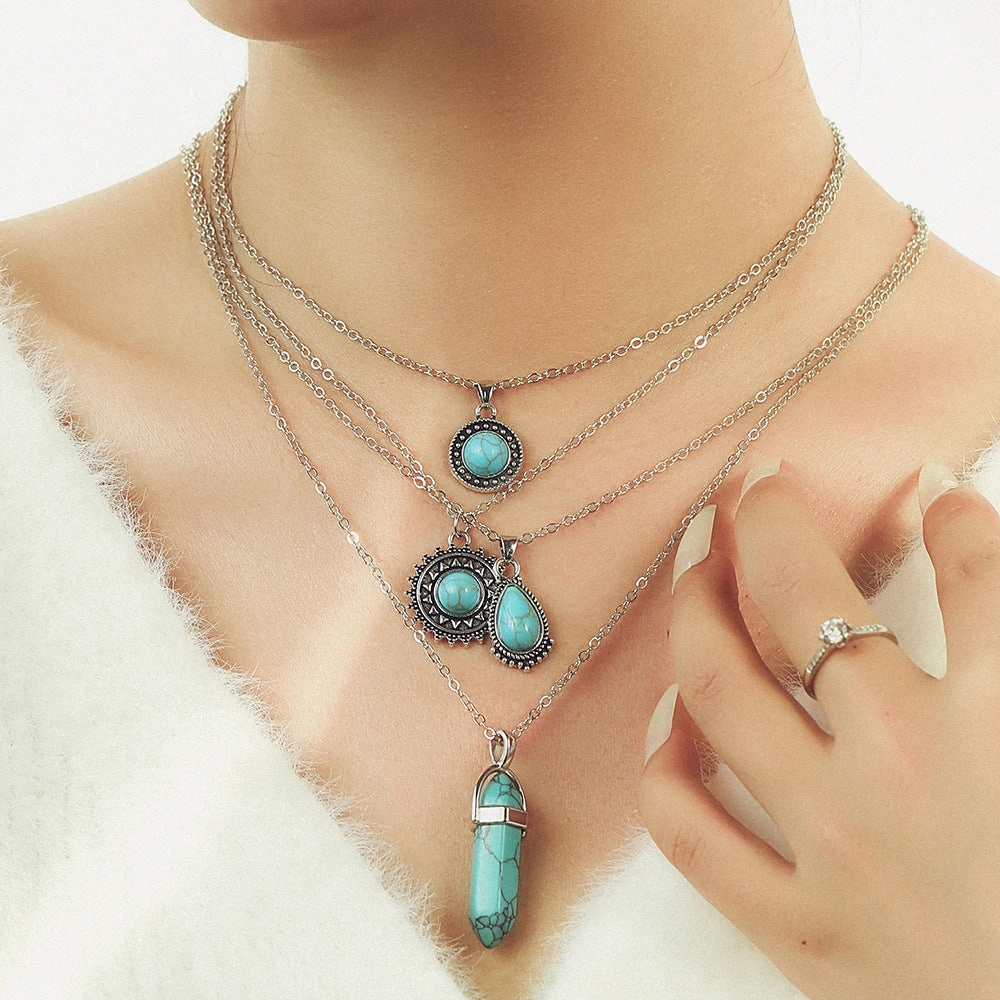 Wholesale Turquoise 4 Layer Necklace Pendant Set