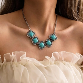 Wholesale Turquoise Alloy Necklace Earrings Set