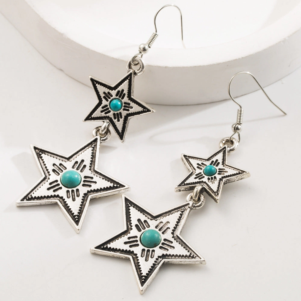 Wholesale Turquoise Alloy Vintage Geometric Bohemian Style Vintage Earrings Female