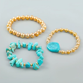 Wholesale Turquoise Beads Alloy Bracelet Set of 3