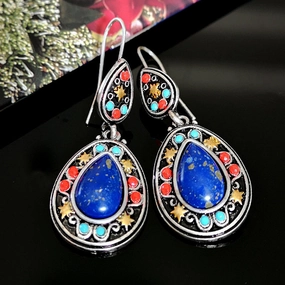 Wholesale Turquoise Blue Diamond Metal Earrings