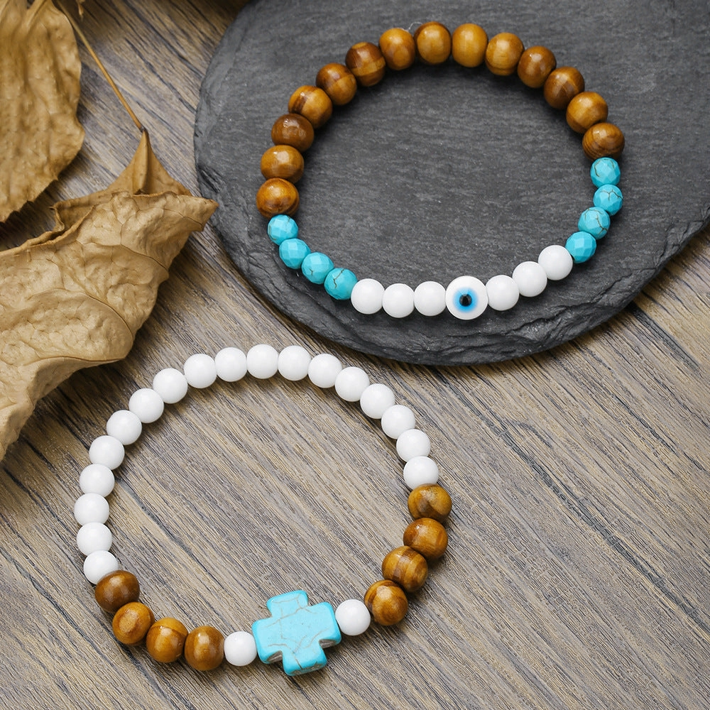 Wholesale Turquoise Cross Bracelet Wood Beads Porcelain Jade Beads Bracelet