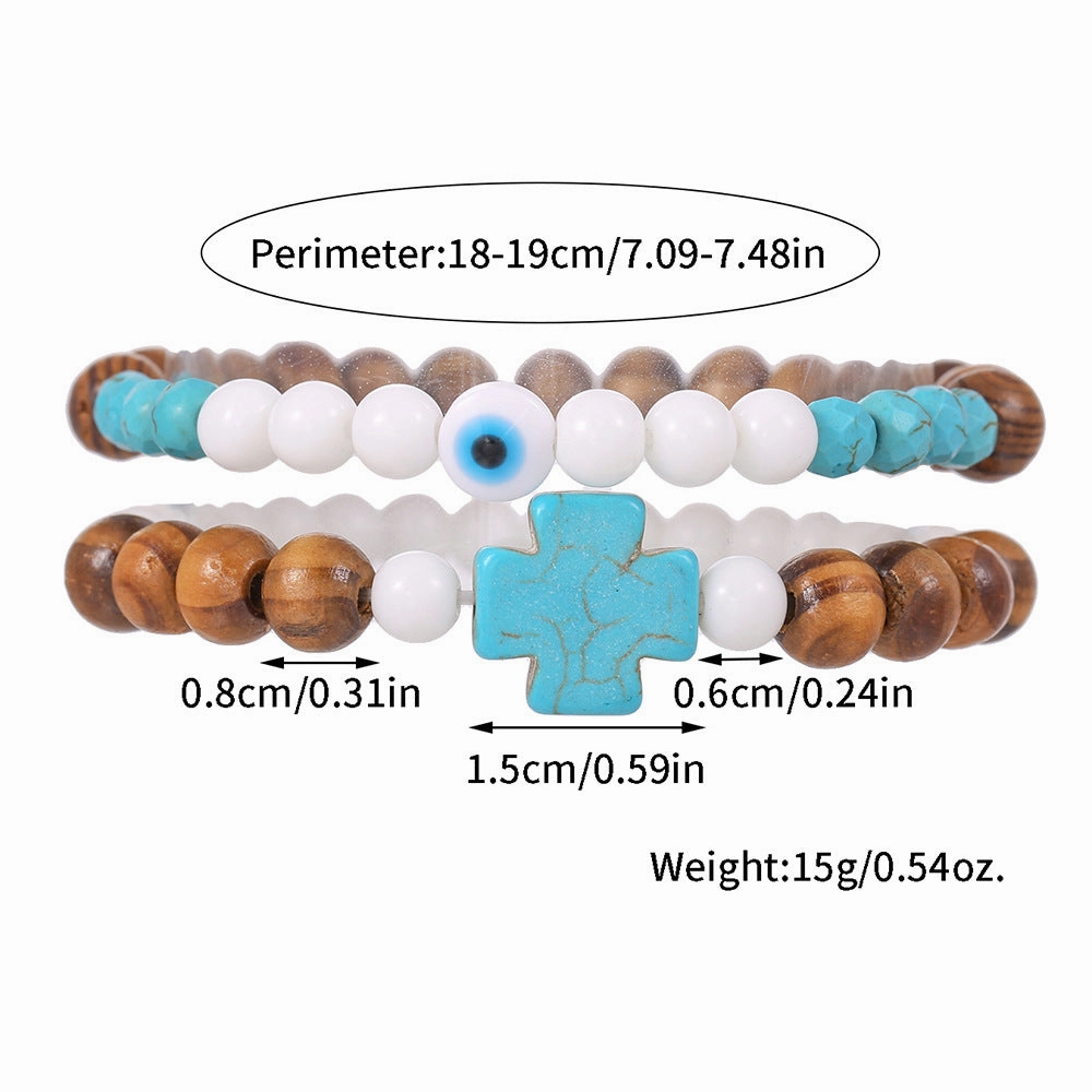 Wholesale Turquoise Cross Bracelet Wood Beads Porcelain Jade Beads Bracelet