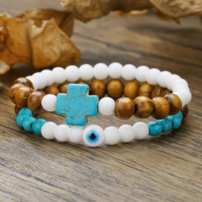 Wholesale Turquoise Cross Bracelet Wood Beads Porcelain Jade Beads Bracelet