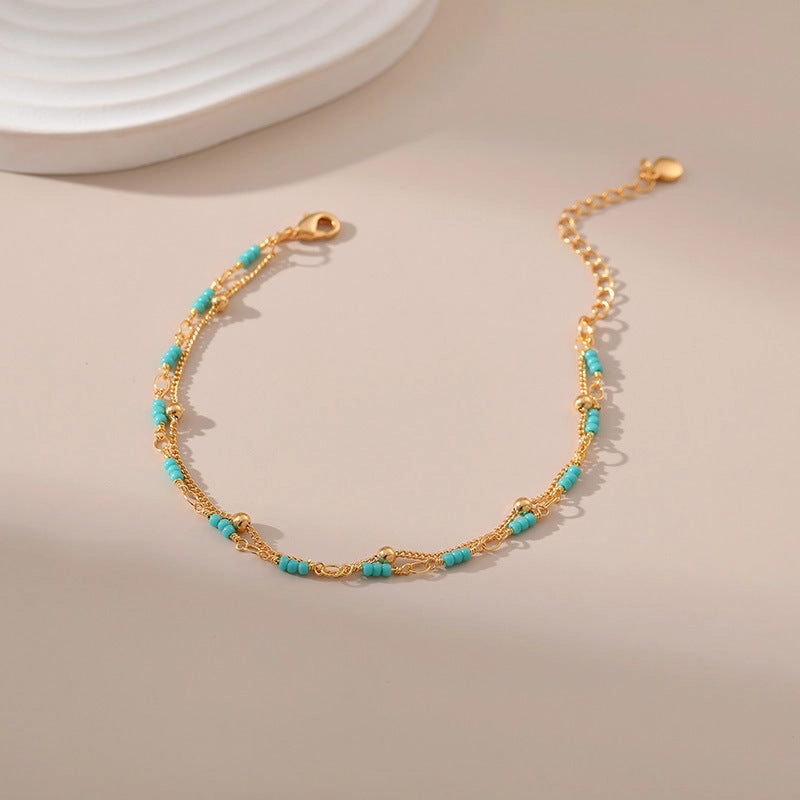 Wholesale Turquoise Double Layer Ball Metal Bracelet