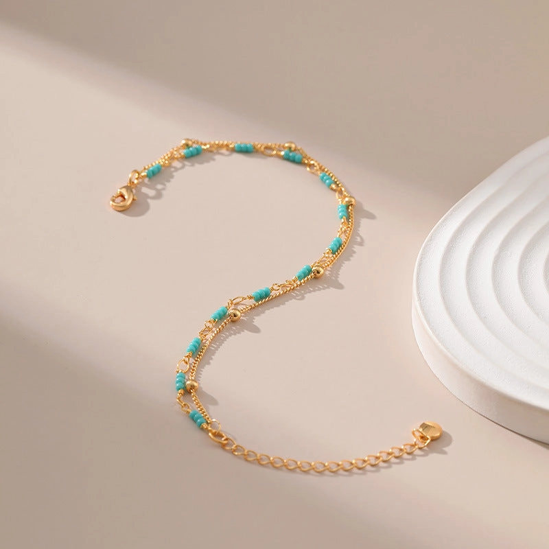 Wholesale Turquoise Double Layer Ball Metal Bracelet