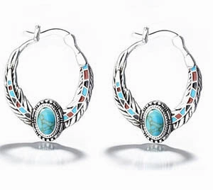 Wholesale Turquoise Eagle Feather Metal Earrings