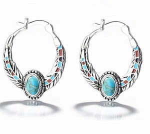 Wholesale Turquoise Eagle Feather Metal Earrings