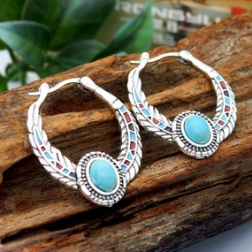 Wholesale Turquoise Eagle Feather Metal Earrings