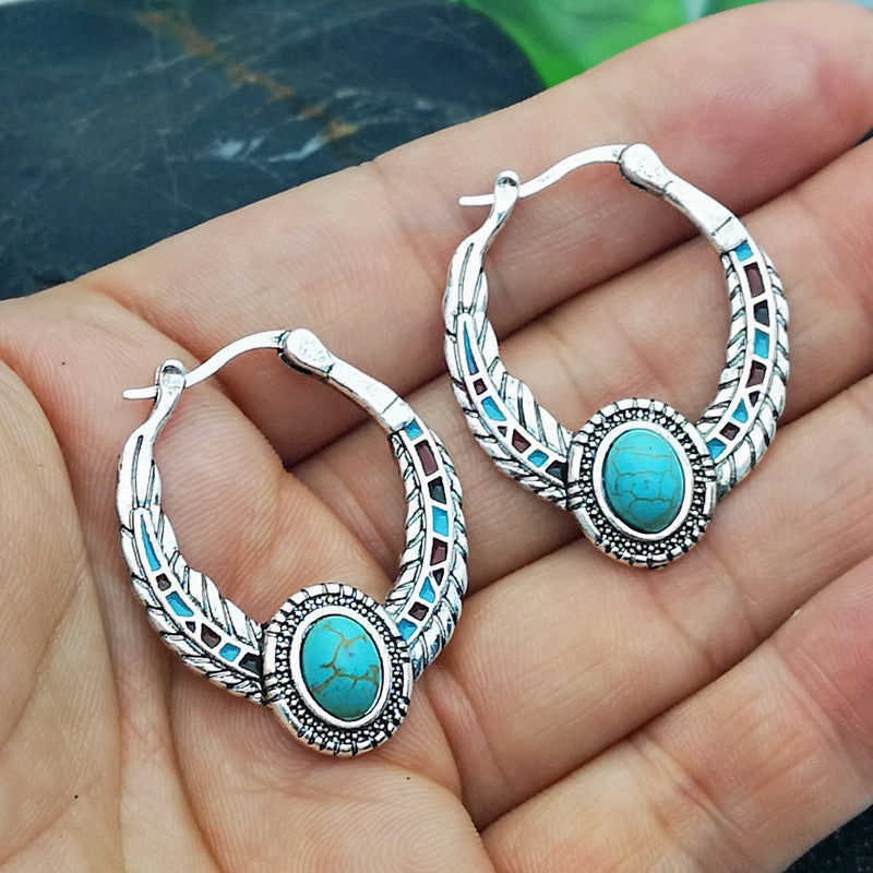 Wholesale Turquoise Eagle Feather Metal Earrings
