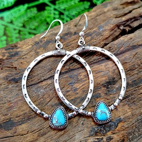 Wholesale Turquoise eyelash manual big circle alloy Earrings